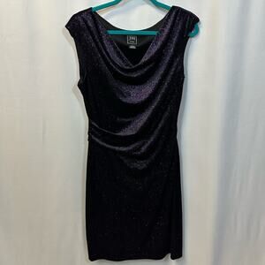 JH Evenings Jessica Howard Purple Glitter Ruched Cap Sleeve Knee Length Dress 14